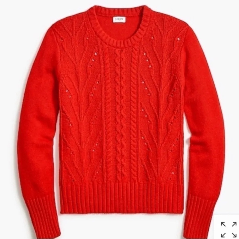 J.Crew Cable knit Sweater red wool blend pullover crewneck long sleeve XS S